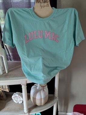 Comfort Colors Aqua Tee with Pink 'LULU MAC' Graphic